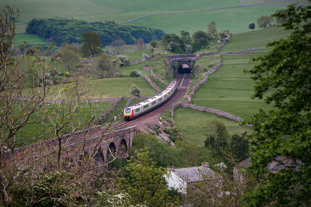 Voyager at Crosby Garrett
A Virgin Voyager diverted from the WCML over the S&C has just crossed Crosby Garrett viaduct heading south. I don't recall ever seeing a picture taken from this viewpoint, but no doubt someone will prove me wrong.
