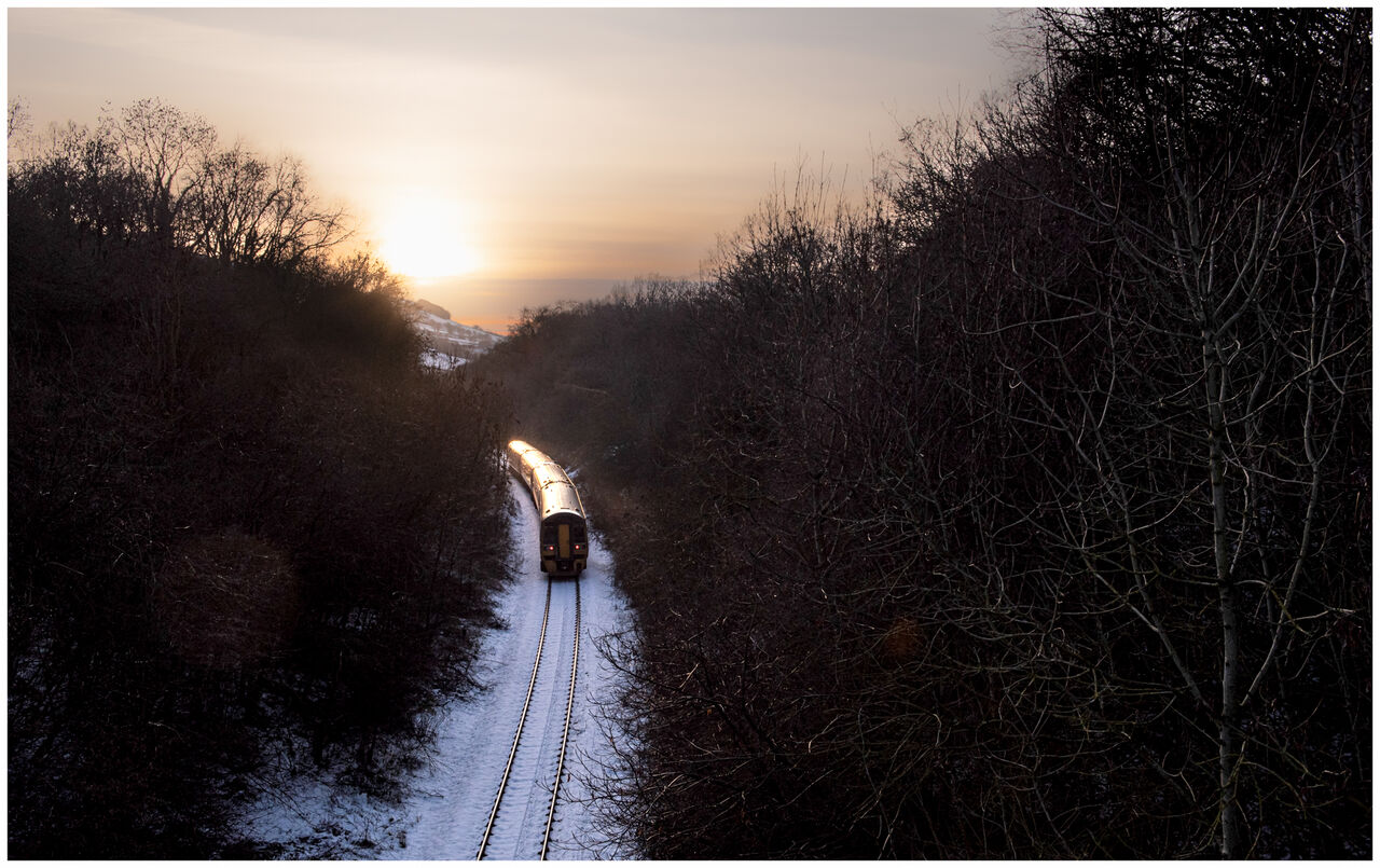 On the White Track
A pair of 158 sprinters crest the summit at Middletown, heading for Welshpool on a snowy January as the sun is about to set, Saturday 14.1.26
