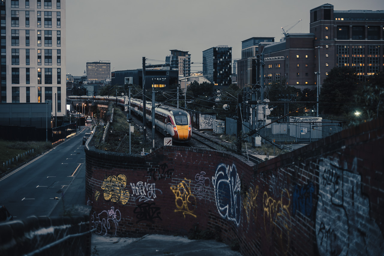 Daybreak
An early morning shot of an LNER Azuma Class 801/2 heading into Leeds station from Neville Hill depot on 27th September 2023.
