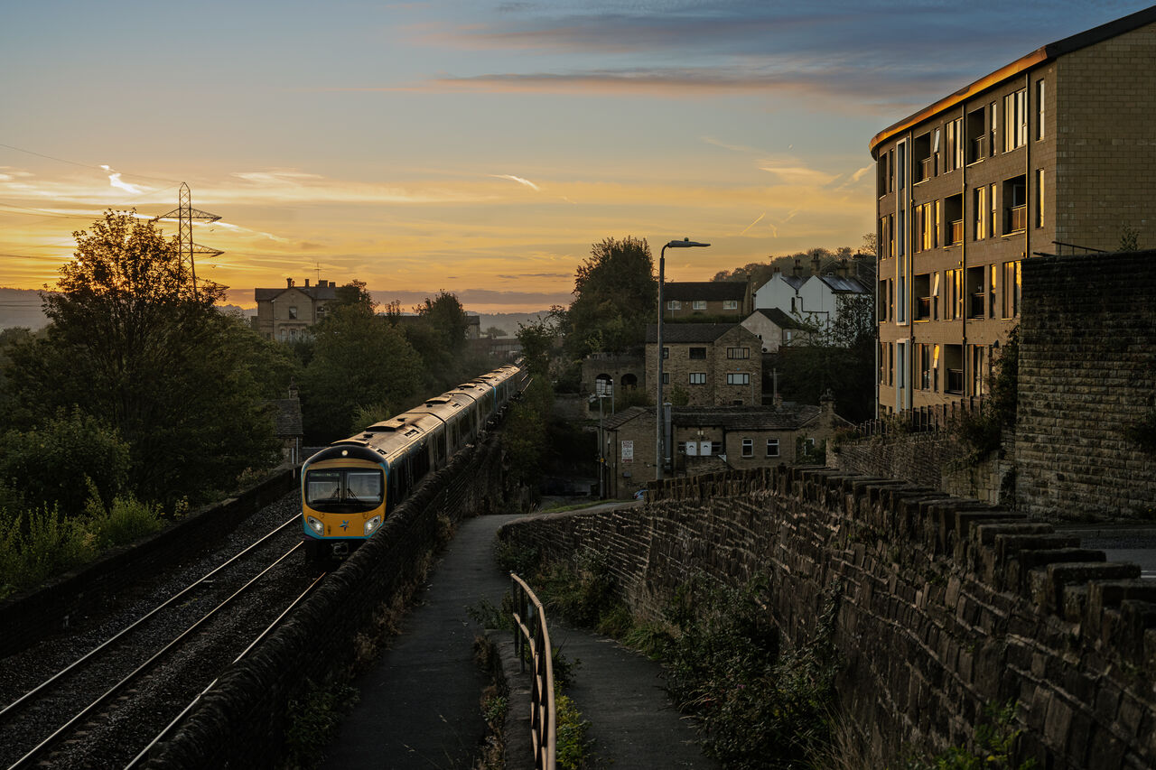 Morning Has Broken
TransPennine Express Class 185 Nos. 185117 & 185101 depart Brighouse working 1P58, the 06:17 York – Manchester Victoria service on 25 September 2025.
