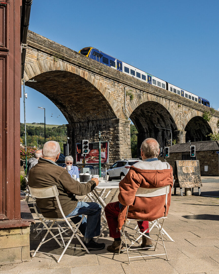 Coffee
Northern Rail Class 195 No. 195018 crosses Todmorden Viaduct working 1D75, the 10:43 Leeds – Chester service on 25 September 2025.
