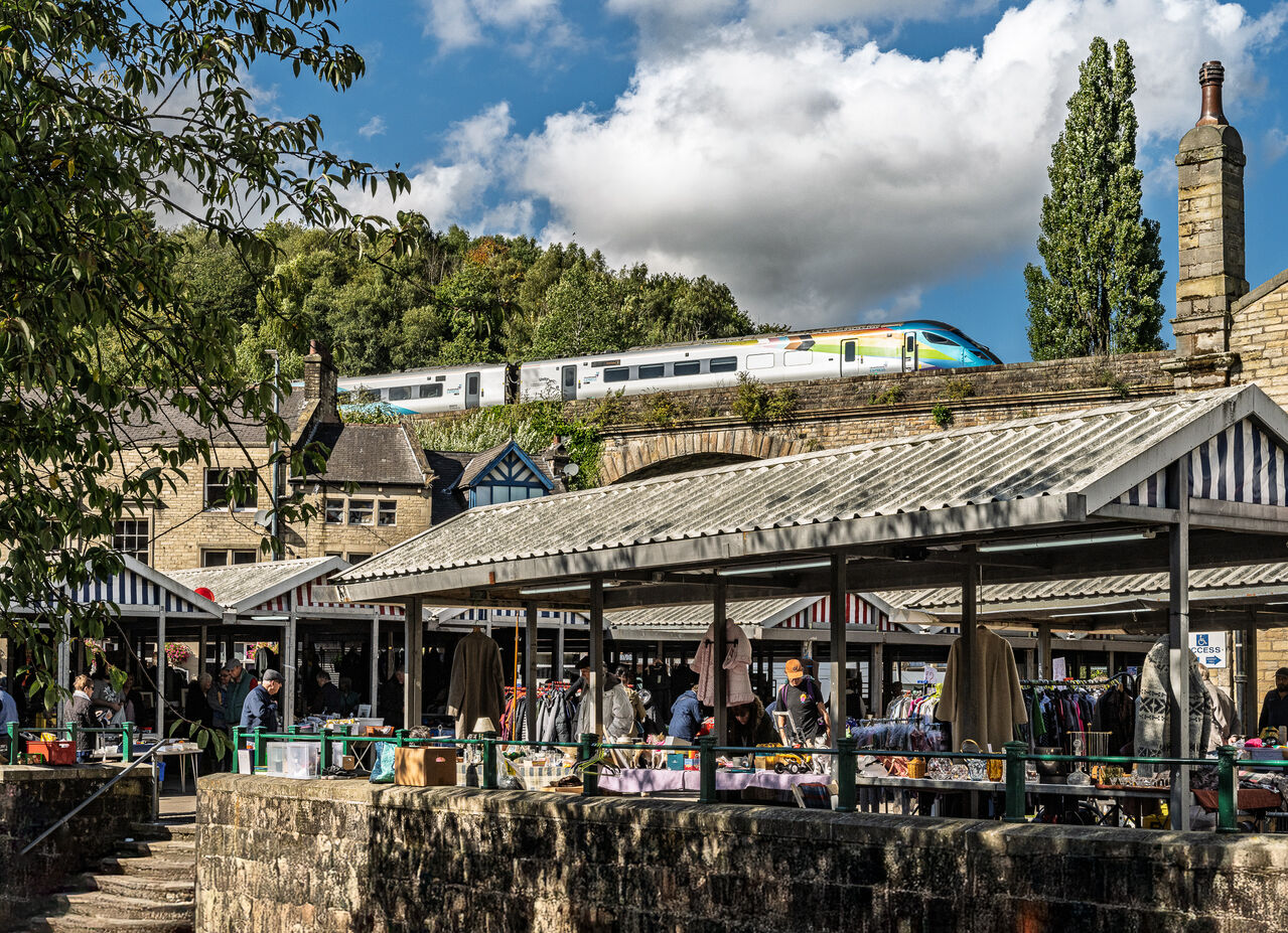 Market Day
On market day, TransPennine Express Class 802 No. 802213 crosses Todmorden Viaduct working 1P20, the 10:54 Scarborough – Manchester Victoria service on 25 September 2025.

