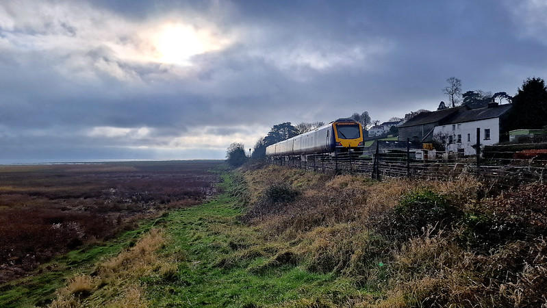 Departing along the Bay
A class 195 leaves Grange over Sands along the banks of Morecambe Bay for Barrow in Furness under a glowering sky on 14 Jan 2024
Keywords: Grange over Sands; Morecambe Bay; Class 195; Winter Light; Departing