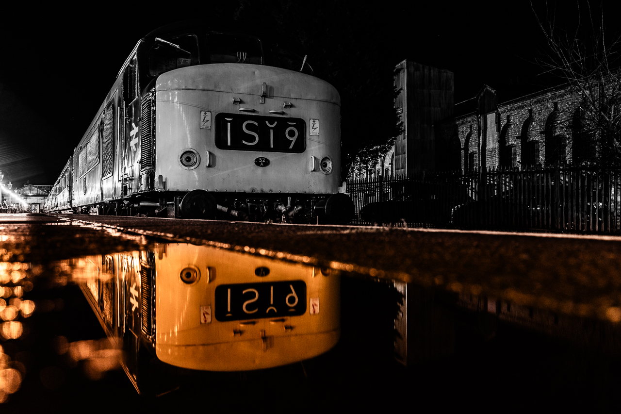 Reflecting on the past
Class 46 still in old money number 182, sits on Kidderminster after a day on the Severn Valley Railway Winter Diesel Day. Adobe Lightroom effect added.

