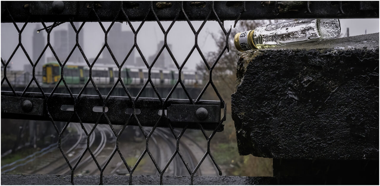 Where the history used to be...
The history of an empty bottle or the history of the Railway.
Longhedge Junction , Wandsworth, London on a very wet day.
