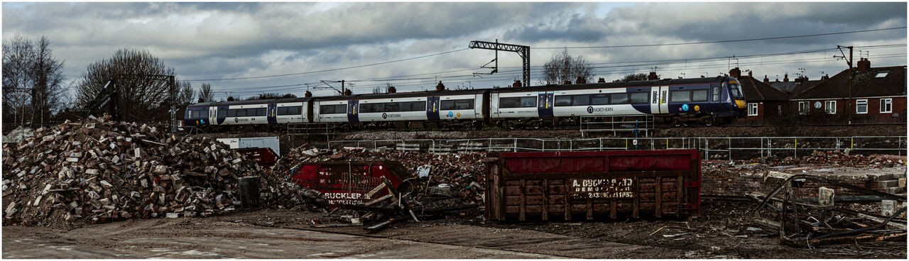 Work In Progress
Besides the destruction, a Northern 170 sets off for Leeds via Harrogate.
