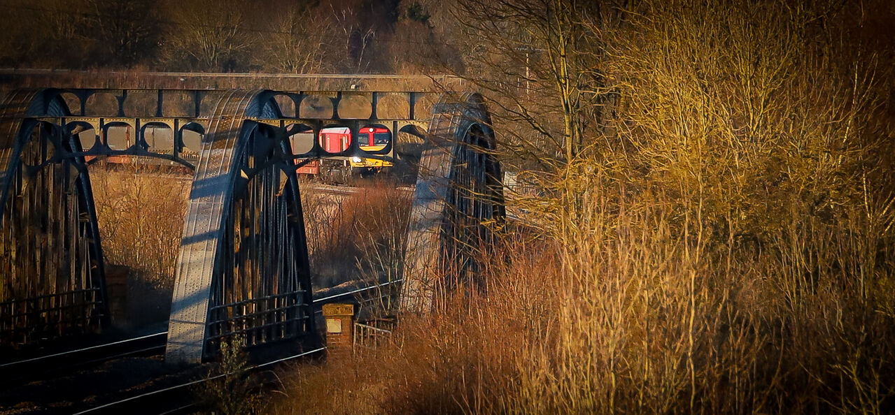 Concealed Cartics
DB's 66137 is glimpsed through the openings of the Thames Bridge at Appleford. The train is 6O42, 11:31 Halewood - Southampton, which is carrying Range Rovers for export.
